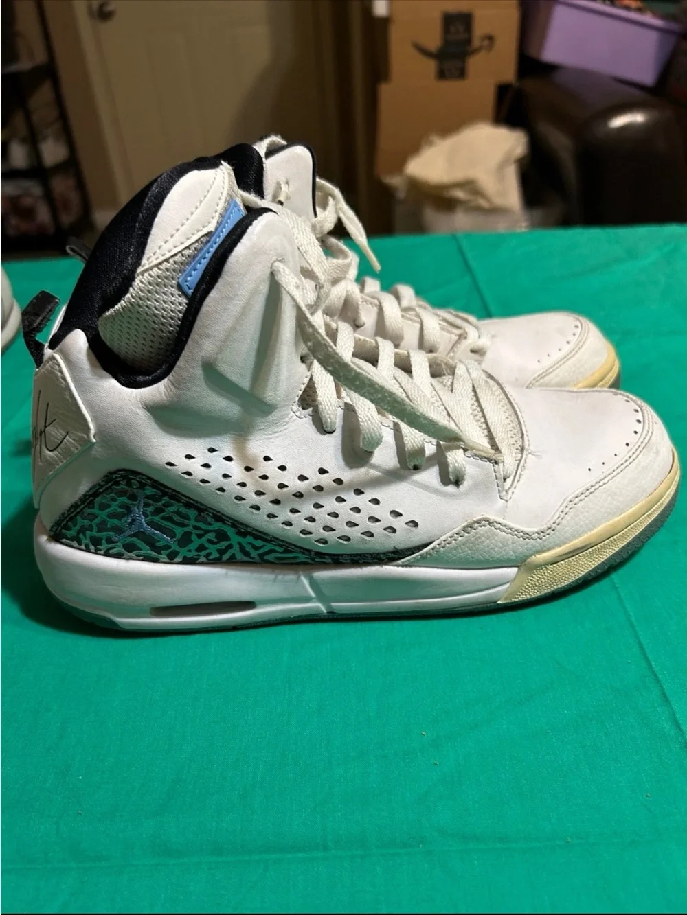 Jordan High Top Sneakers - White with Light Blue Accents